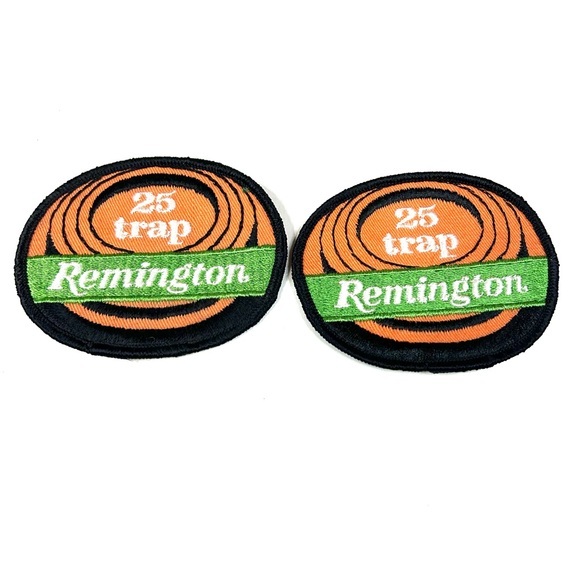 Lot Of 2 Vintage Remington 25 Trap Shoot Patches Clay Pigeon Orange #4043 - Picture 1 of 4